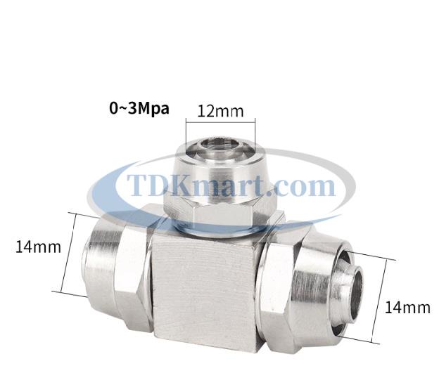 Phụ kiện khí nén đầu nối chữ T giảm 3 đầu siết bằng đồng