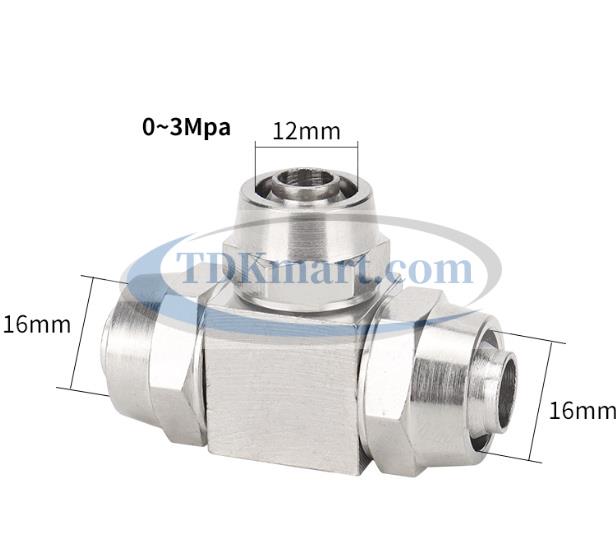 Phụ kiện khí nén đầu nối chữ T giảm 3 đầu siết bằng đồng