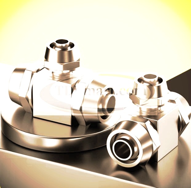 Phụ kiện khí nén đầu nối chữ T giảm 3 đầu siết bằng đồng