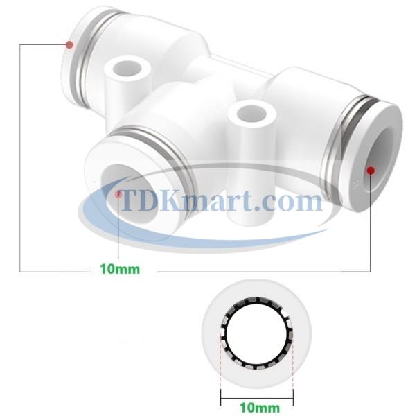 Đầu nối nhanh khí nén chữ T màu trắng có 3 đầu ghim ống