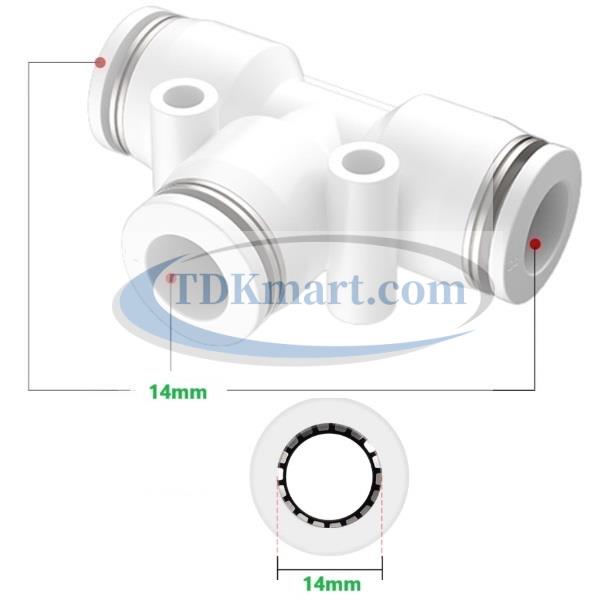 Đầu nối nhanh khí nén chữ T màu trắng có 3 đầu ghim ống