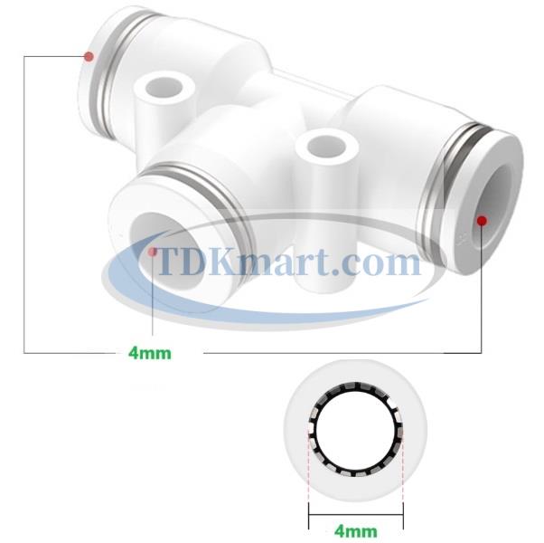 Đầu nối nhanh khí nén chữ T màu trắng có 3 đầu ghim ống