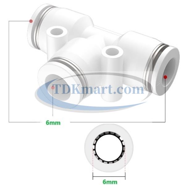 Đầu nối nhanh khí nén chữ T màu trắng có 3 đầu ghim ống