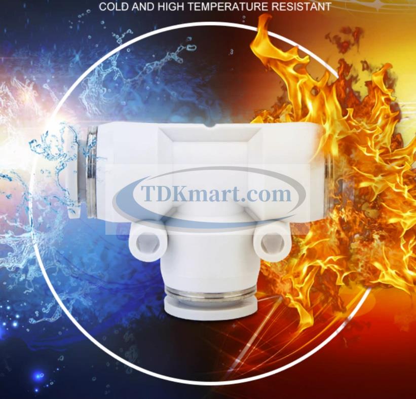 Đầu nối nhanh khí nén chữ T màu trắng có 3 đầu ghim ống
