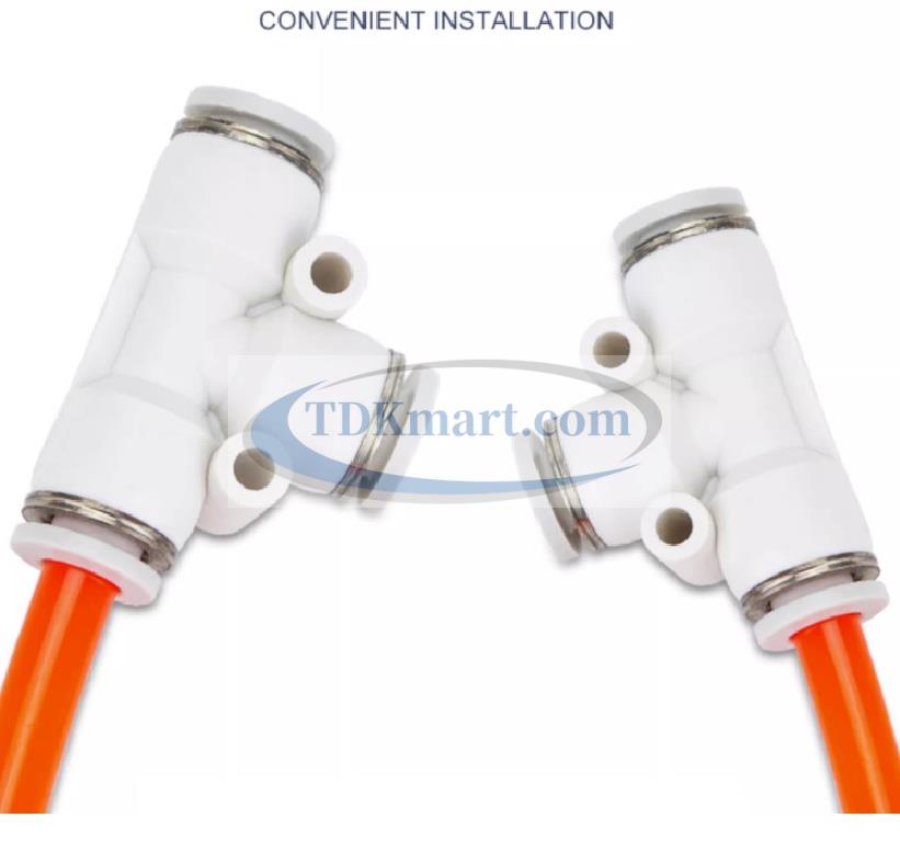 Đầu nối nhanh khí nén chữ T màu trắng có 3 đầu ghim ống