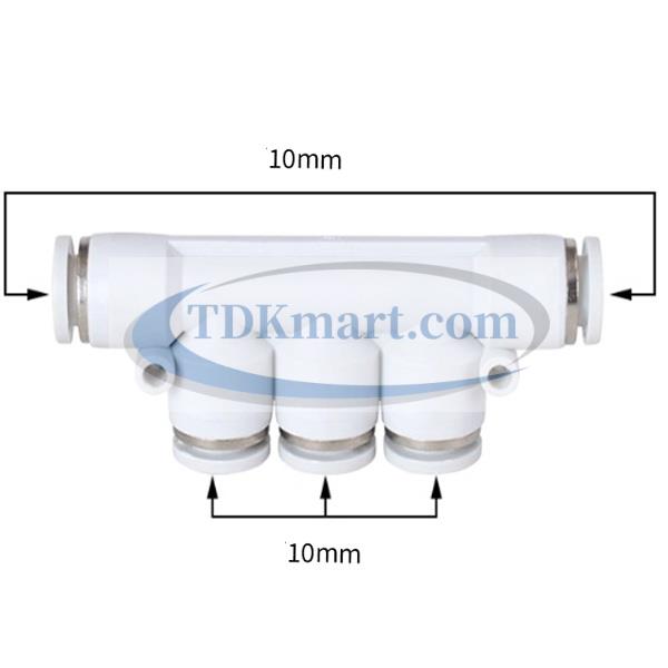 Đầu nối nhanh khí nén chia 5 ngã màu trắng có 5 đầu ghim ống