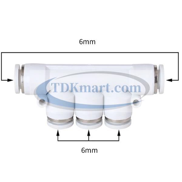 Đầu nối nhanh khí nén chia 5 ngã màu trắng có 5 đầu ghim ống