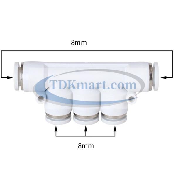 Đầu nối nhanh khí nén chia 5 ngã màu trắng có 5 đầu ghim ống