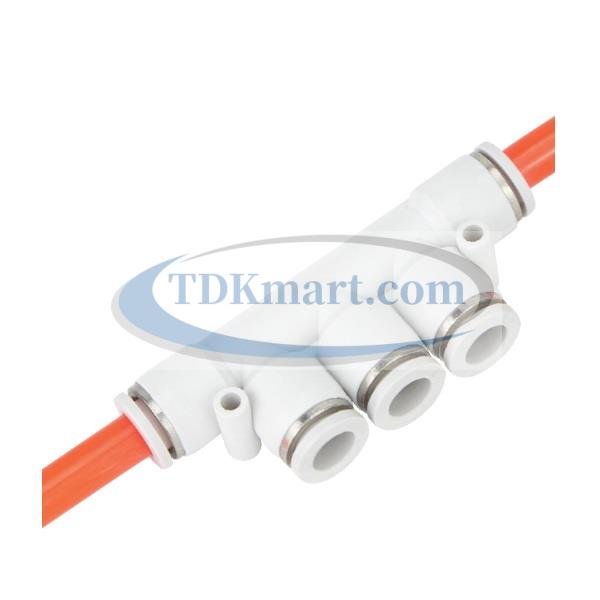 Đầu nối nhanh khí nén chia 5 ngã màu trắng có 5 đầu ghim ống
