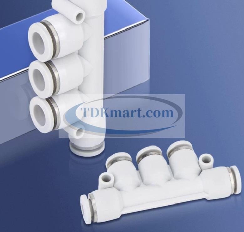 Đầu nối nhanh khí nén chia 5 ngã màu trắng có 5 đầu ghim ống