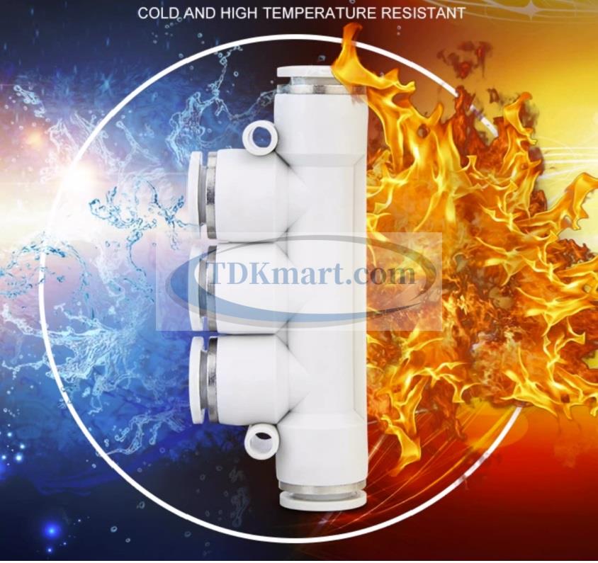 Đầu nối nhanh khí nén chia 5 ngã màu trắng có 5 đầu ghim ống