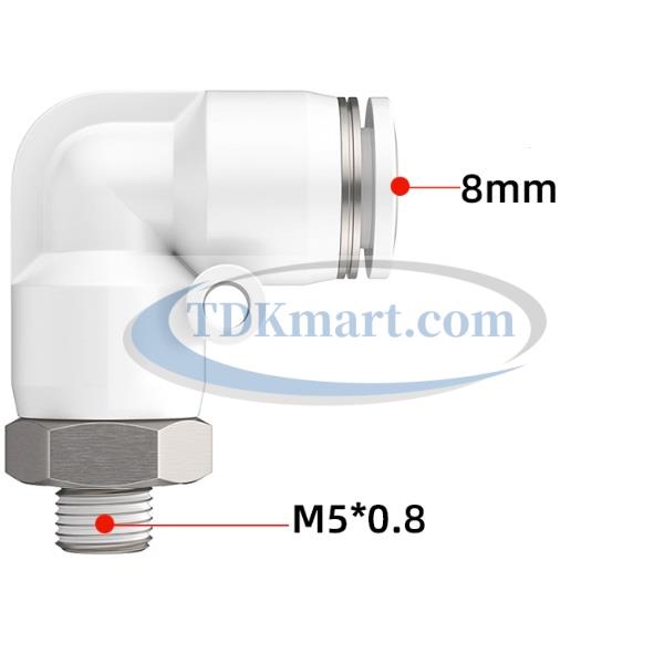 Co nối nhanh khí nén ren ngoài màu trắng có 1 đầu ghim ống và 1 đầu ren ngoài, chất liệu nhựa kỹ thuật cao cấp, lắp đặt nhanh, kín khí tốt, chịu áp lực ổn định, phù hợp cho hệ thống khí nén công nghiệp.