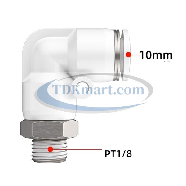 Co nối nhanh khí nén ren ngoài màu trắng có 1 đầu ghim ống và 1 đầu ren ngoài, chất liệu nhựa kỹ thuật cao cấp, lắp đặt nhanh, kín khí tốt, chịu áp lực ổn định, phù hợp cho hệ thống khí nén công nghiệp.