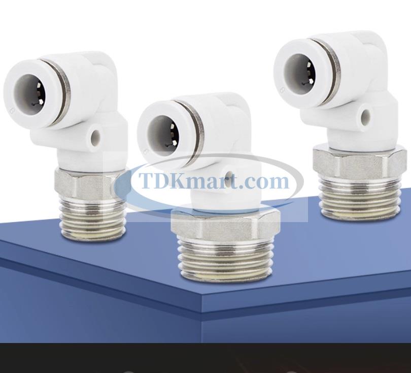 Co nối nhanh khí nén ren ngoài màu trắng có 1 đầu ghim ống và 1 đầu ren ngoài, chất liệu nhựa kỹ thuật cao cấp, lắp đặt nhanh, kín khí tốt, chịu áp lực ổn định, phù hợp cho hệ thống khí nén công nghiệp.