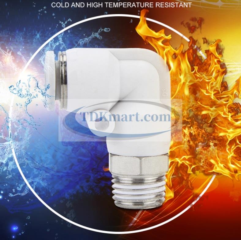 Co nối nhanh khí nén ren ngoài màu trắng có 1 đầu ghim ống và 1 đầu ren ngoài, chất liệu nhựa kỹ thuật cao cấp, lắp đặt nhanh, kín khí tốt, chịu áp lực ổn định, phù hợp cho hệ thống khí nén công nghiệp.