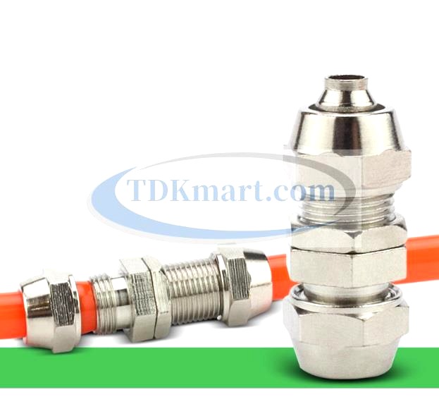 Đầu nối ống hơi thẳng vật liệu đồng có 2 đầu siết ống và siết thành