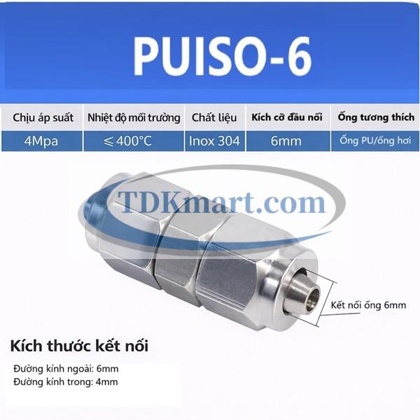 Đầu nối Inox 304 có  2 đầu siết ống 6