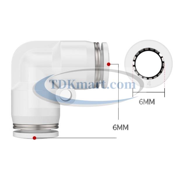 Co nối nhanh khí nén màu trắng có 2 đầu ghim ống 6