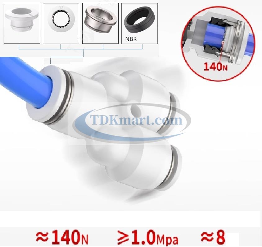 Đầu nối nhanh khí nén chữ Y màu trắng có 3 đầu ghim ống