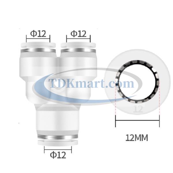 Đầu nối nhanh khí nén chữ Y màu trắng có 3 đầu ghim ống 12
