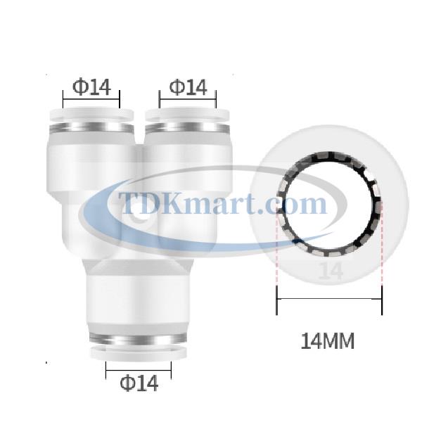 Đầu nối nhanh khí nén chữ Y màu trắng có 3 đầu ghim ống 14