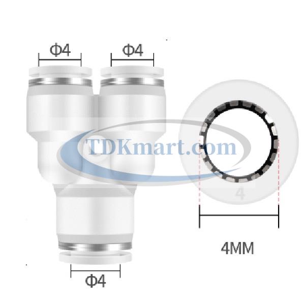 Đầu nối nhanh khí nén chữ Y màu trắng có 3 đầu ghim ống 4
