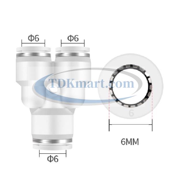 Đầu nối nhanh khí nén chữ Y màu trắng có 3 đầu ghim ống 6