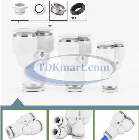 Đầu nối nhanh khí nén chữ Y màu trắng có 3 đầu ghim ống
