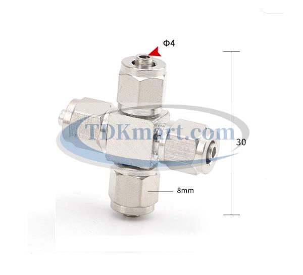 Đầu nối ngã tư vật liệu đồng có 4 đầu siết ống