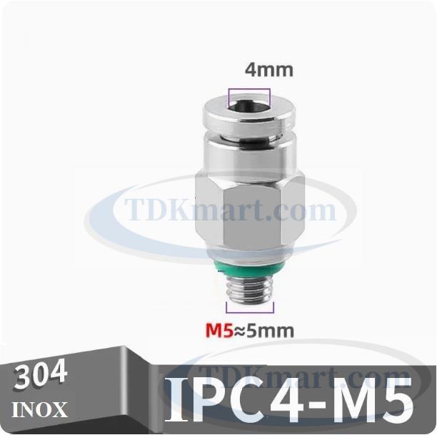 Đầu nối nhanh Inox thẳng ống 4 - Ren ngoài M5
