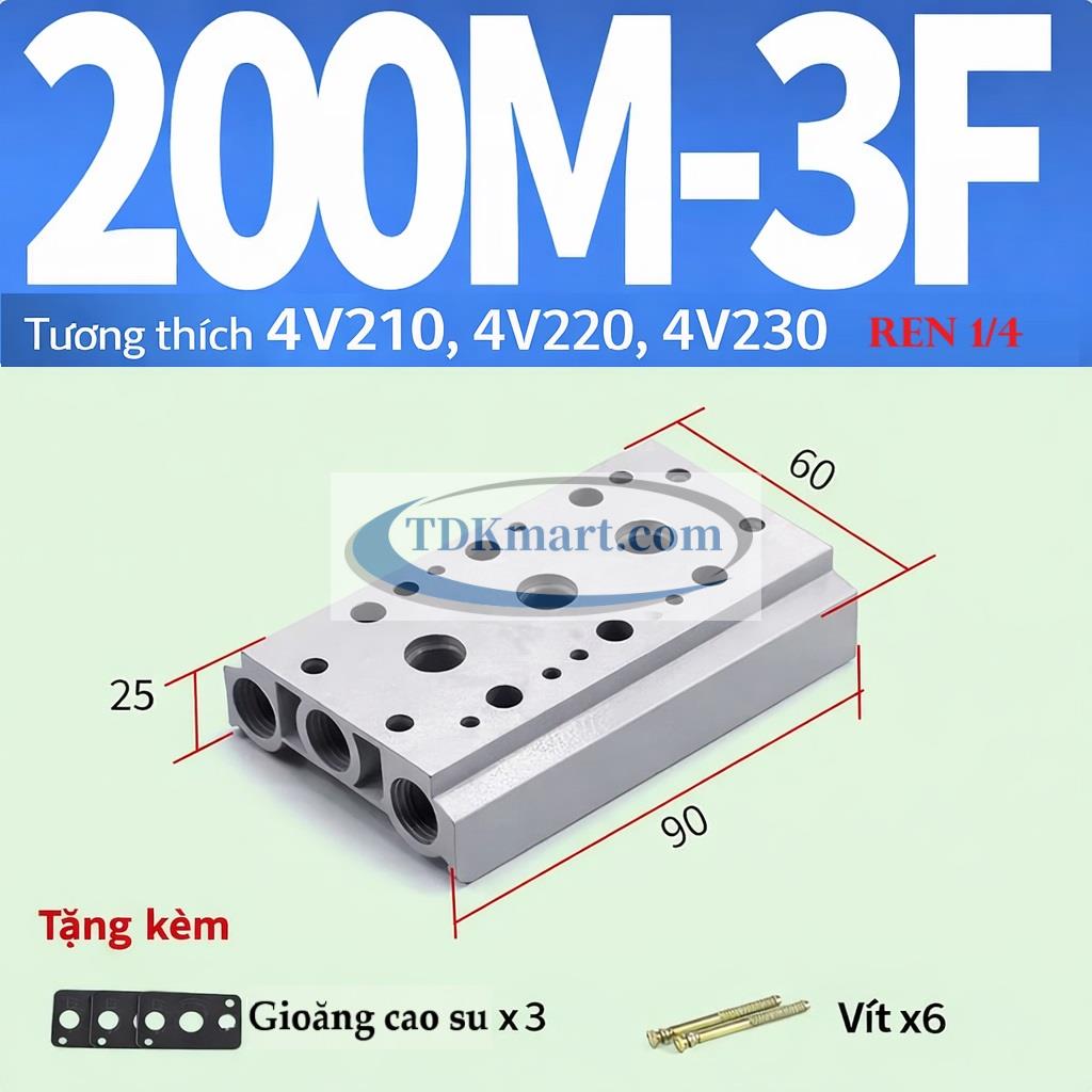 Đế van điện từ khí nén 200M-3F