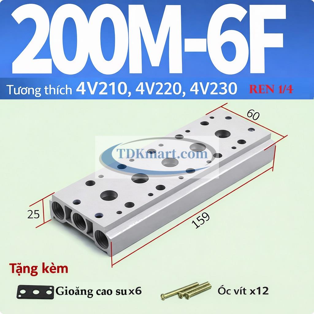 Đế van điện từ khí nén 200M-6F