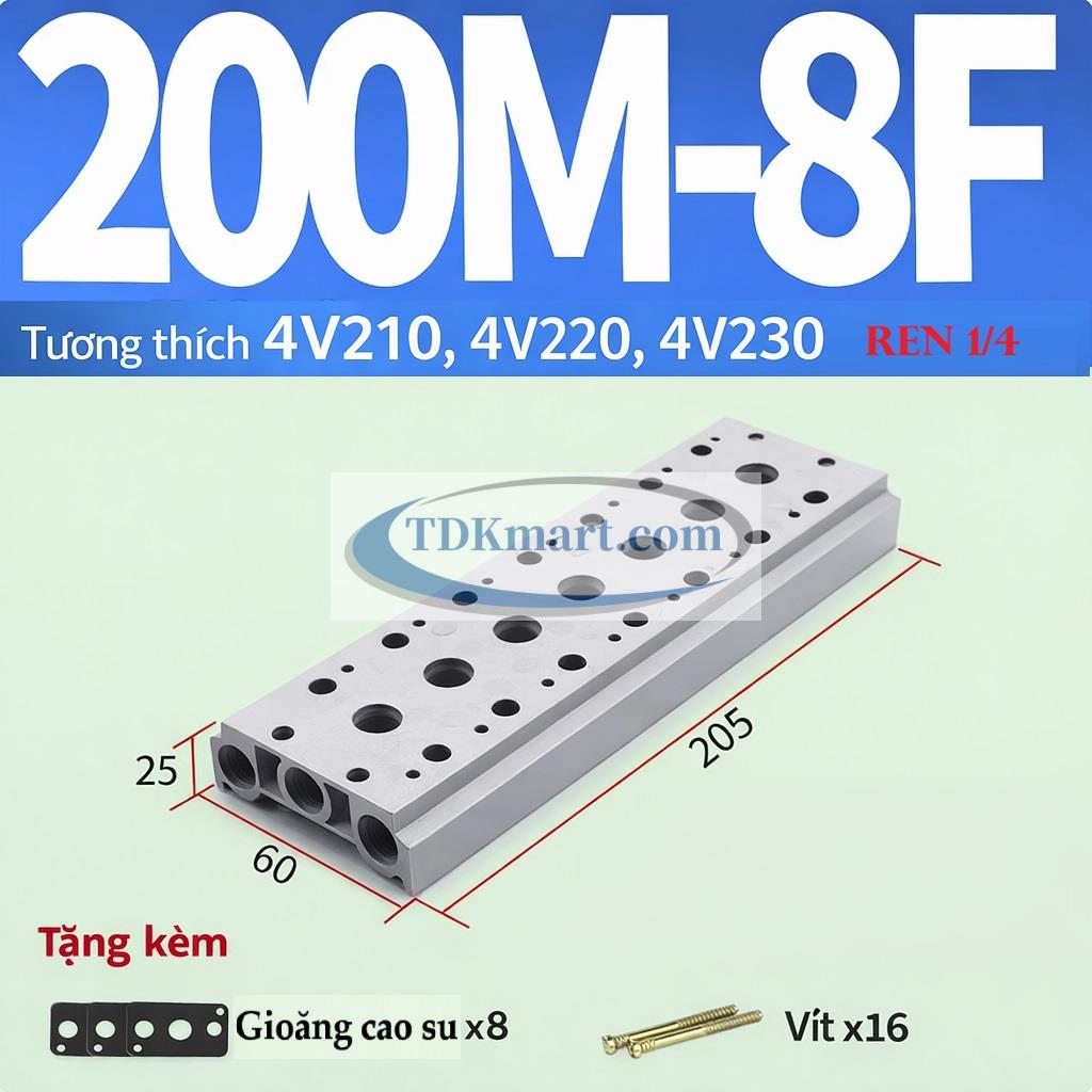 Đế van điện từ khí nén 200M-8F
