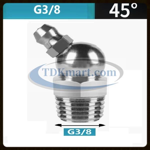 Vú bơm mỡ nghiêng 45 thép mạ ren G3/8-19