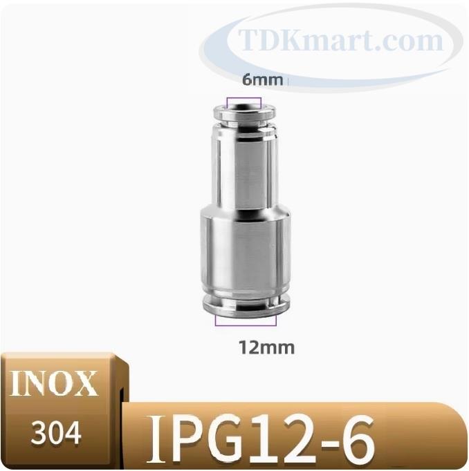 Đầu nối khí giảm thẳng Inox IPG12-6