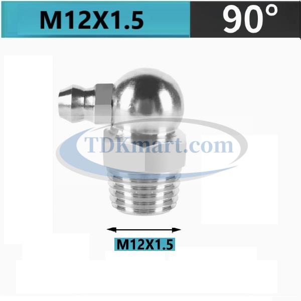 Vú mỡ Inox 304 M12x1.5 90 độ
