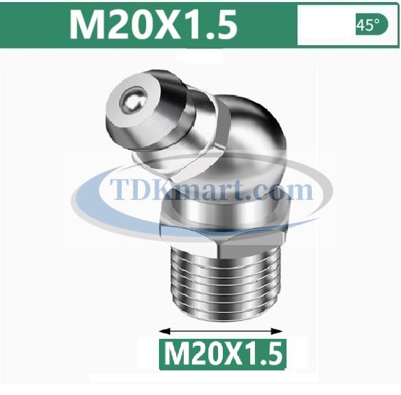 Vú mỡ nghiêng 45 độ vật liệu thép mạ M20x1.5