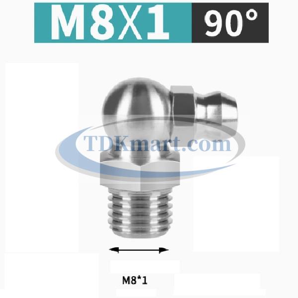 Vú mỡ Inox 304 M8x1 90 độ