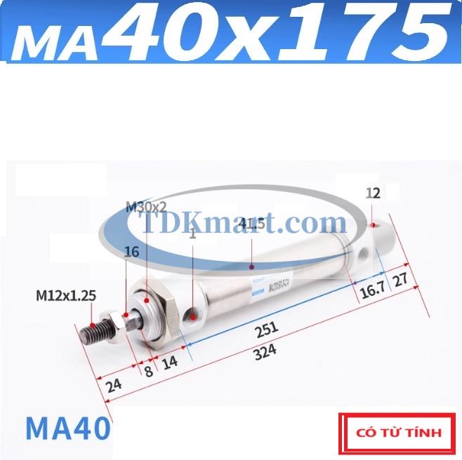 Xi lanh khí nén MA40X175-S-CA