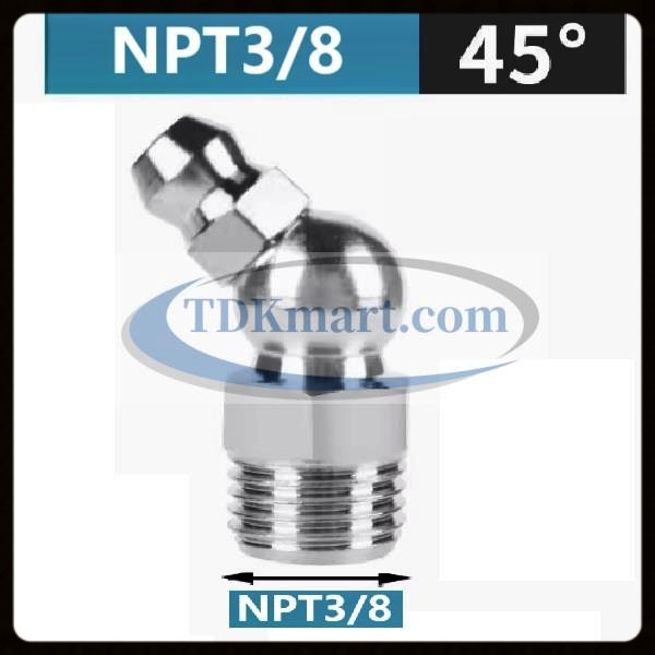 Vú bơm mỡ thép mạ NPT3/8-18 45 độ