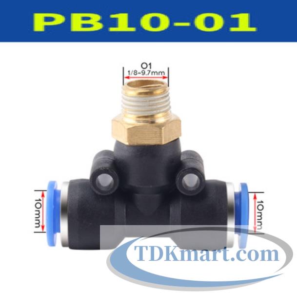 Đầu nối chữ T hai đầu nối ống 10 mm- 1 đầu ren ngoài bên giữa 9.6 mm = 1/8′