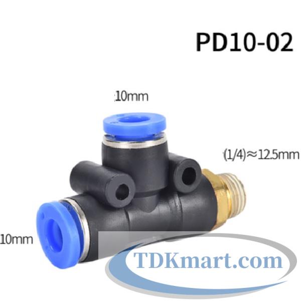 Cut nối chữ T hai đầu nối ống 10 mm- 1 đầu ren ngoài bên hông 12.7 mm = 1/4′