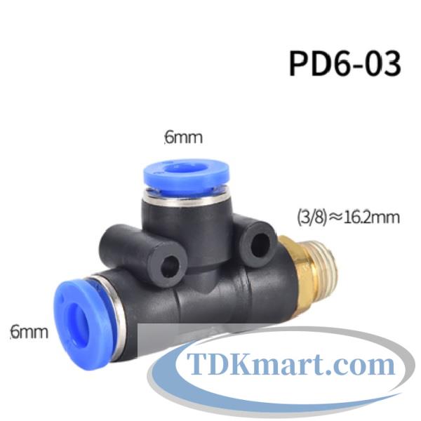 Cut nối chữ T hai đầu nối ống 6 mm 1 đầu ren ngoài bên hông 16mm = 3/8′