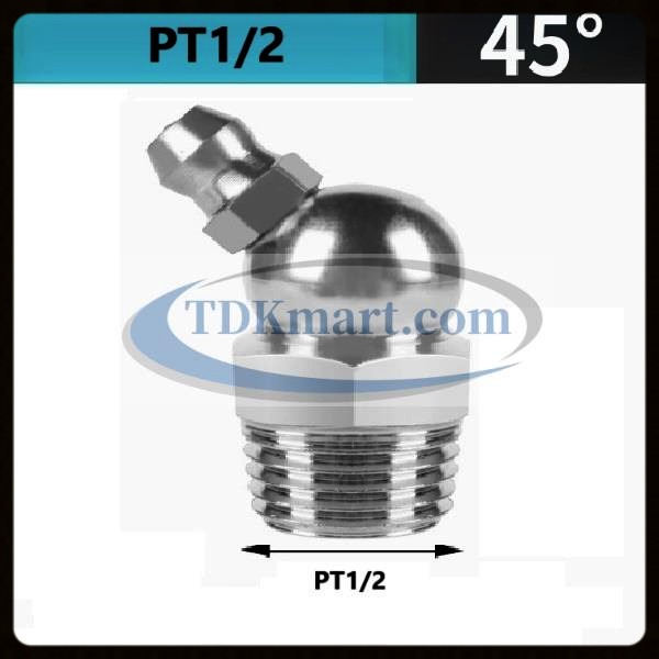 Vú mỡ thép mạ PT1/2-14 45 độ