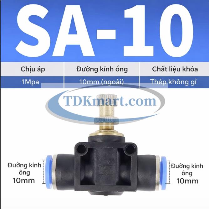 Van tiết lưu khí nén 2 đầu nối nhanh ống khí 10mm