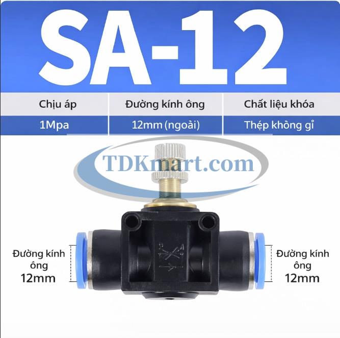 Van tiết lưu khí nén 2 đầu nối nhanh ống khí 12mm