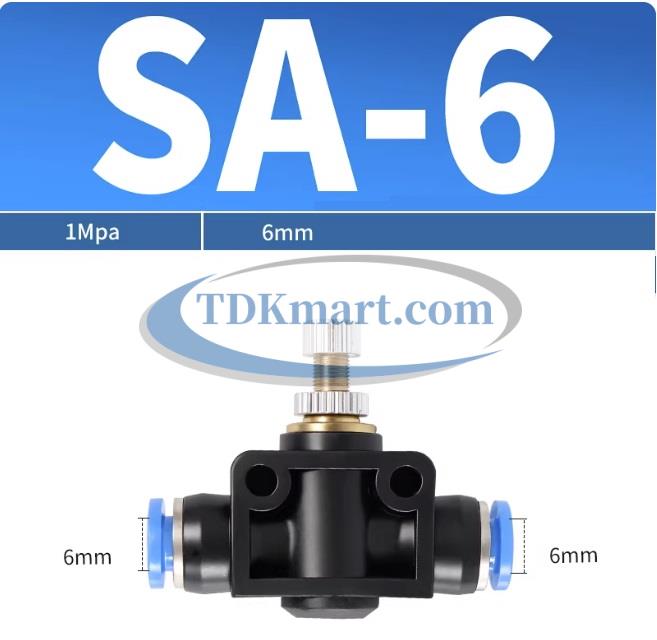 Van tiết lưu khí nén 2 đầu nối nhanh ống khí 6mm