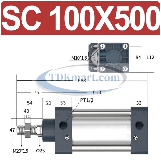 Xi lanh khí nén vuông SC100X500