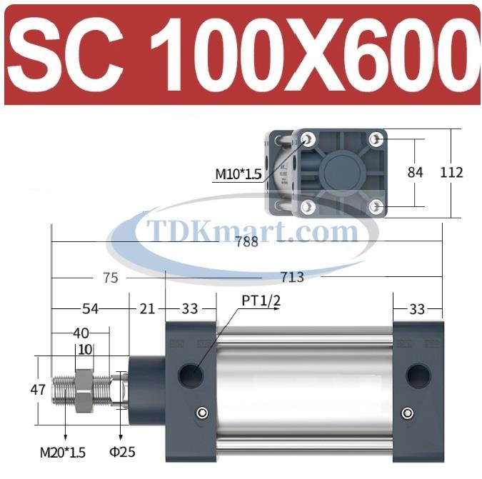 Xi lanh khí nén vuông SC100X600