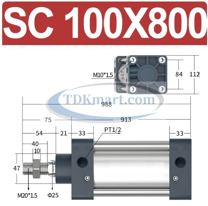Xi lanh khí nén vuông SC100X800